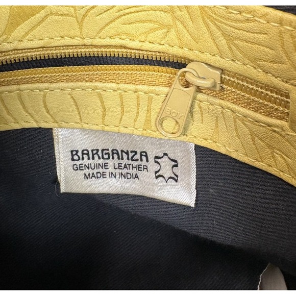 Vintage Baganda Genuine Leather Yellow Gold Embossed Floral Tote Shoulder Bag - Picture 11 of 15